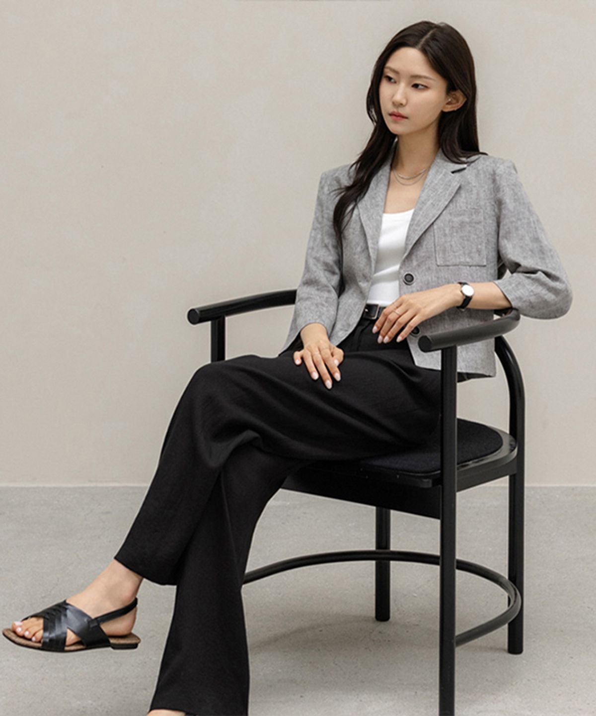 프렌치시크(FRENCHCHIC) 리미드 헤링본 린넨 7부 자켓_F6H514JK