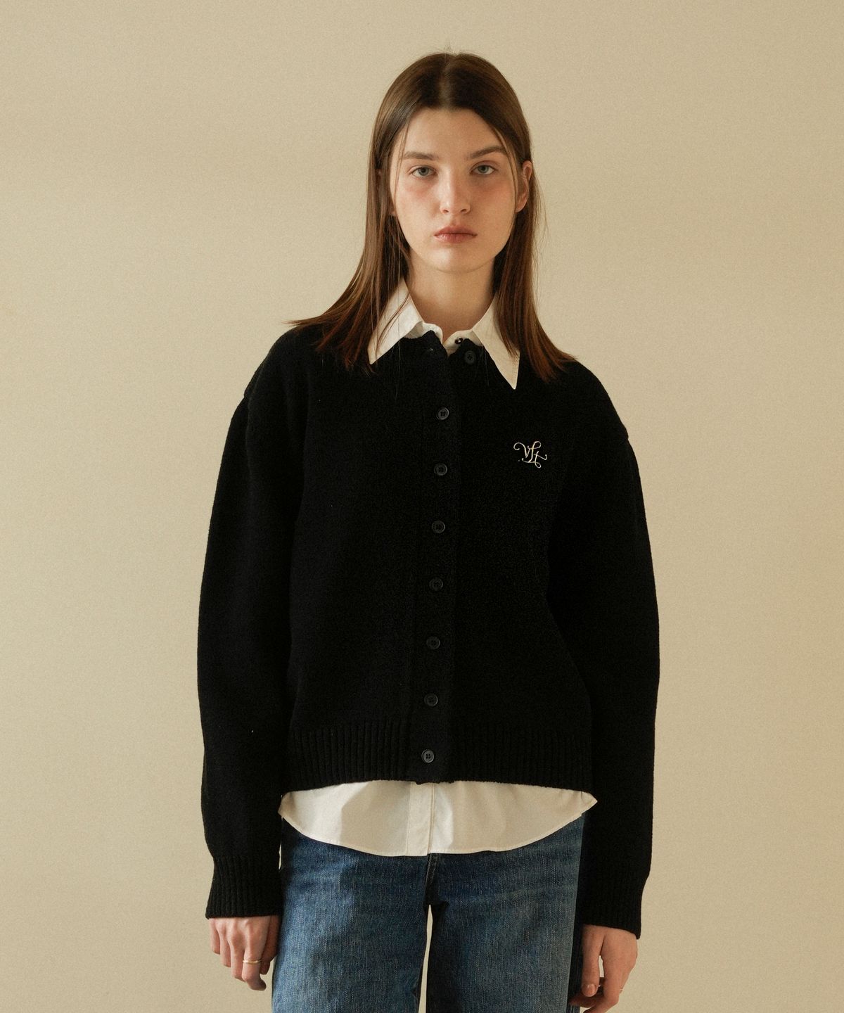 블레티(VLETI) Cotton Round Knit Cardigan (black)