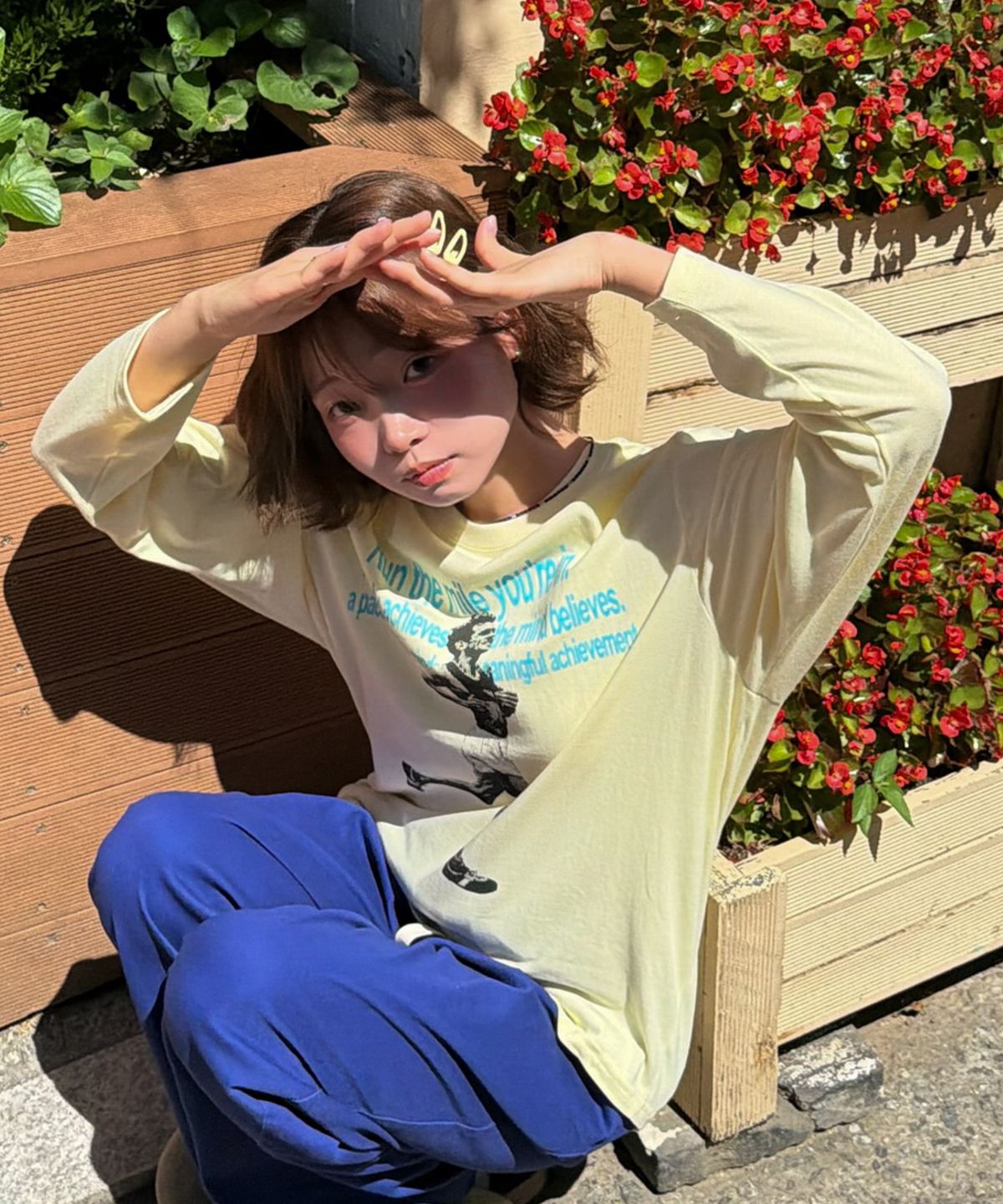 아모우(AMOU) Run the mile Long Sleeve LEMON