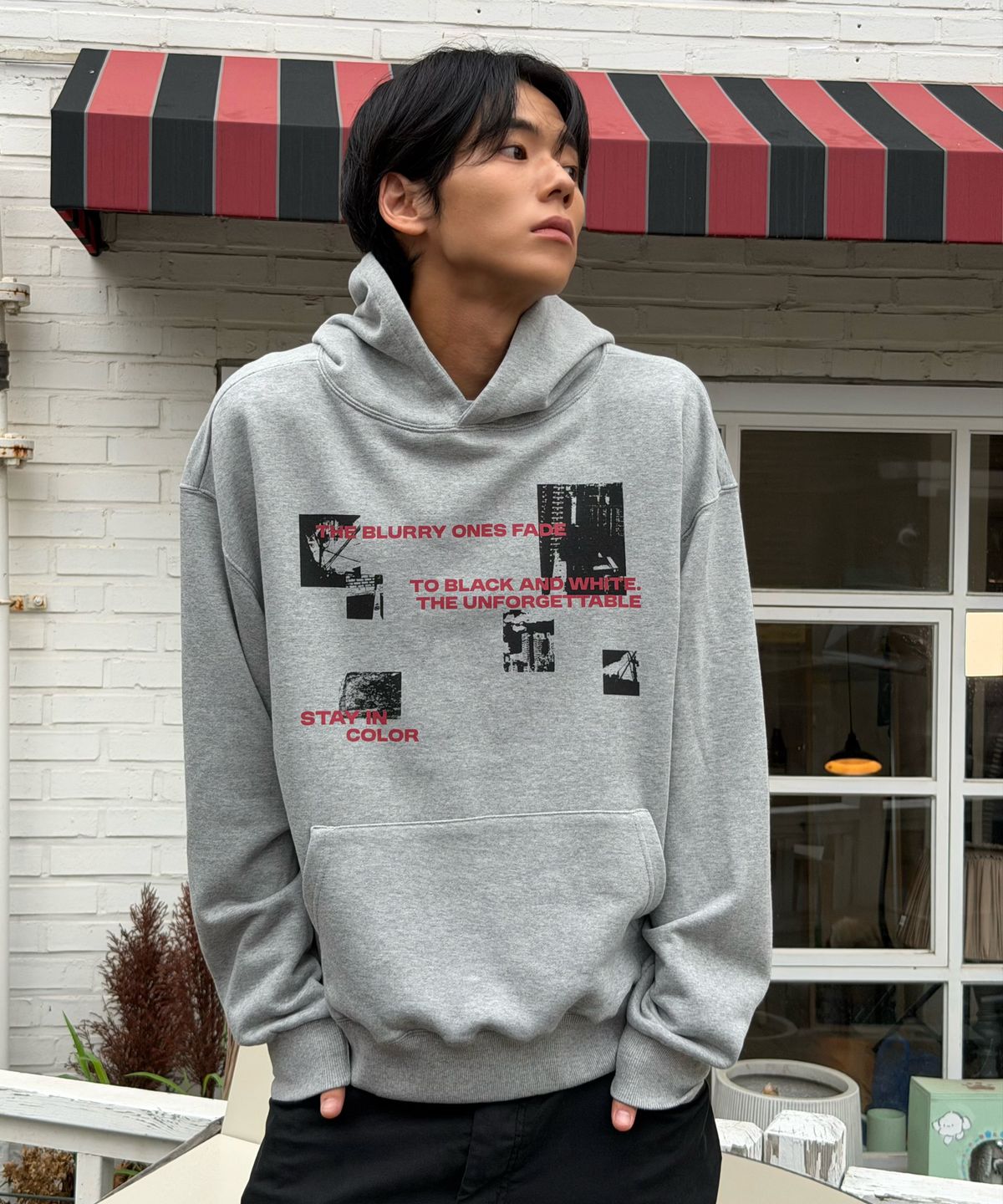 아모우(AMOU) Fade Picture Hoodie GRAY
