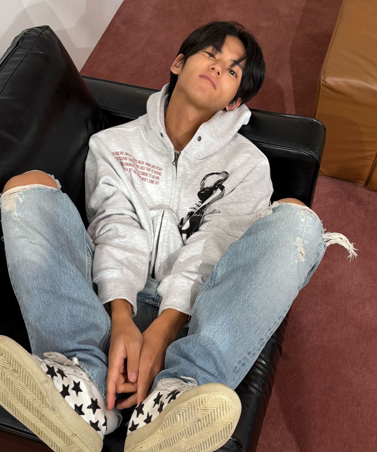 아모우(AMOU) Hotline Hoodie Zip-up WHITE GRAY