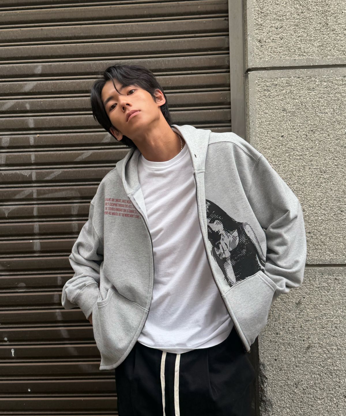 아모우(AMOU) Call back Hoodie Zip-up WHITE GRAY
