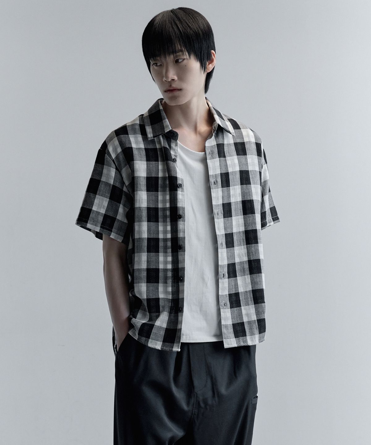 키류(KIRYU) BUFFALO BIG CHECK HALF SHIRT_WHITE