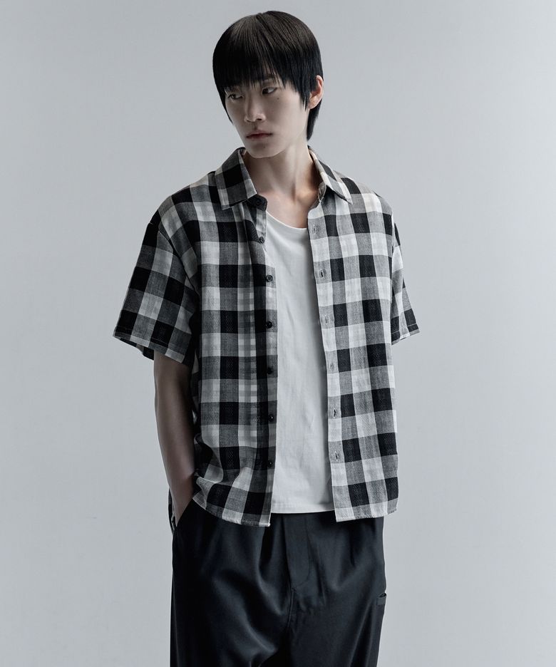 BUFFALO BIG CHECK HALF SHIRT_WHITE