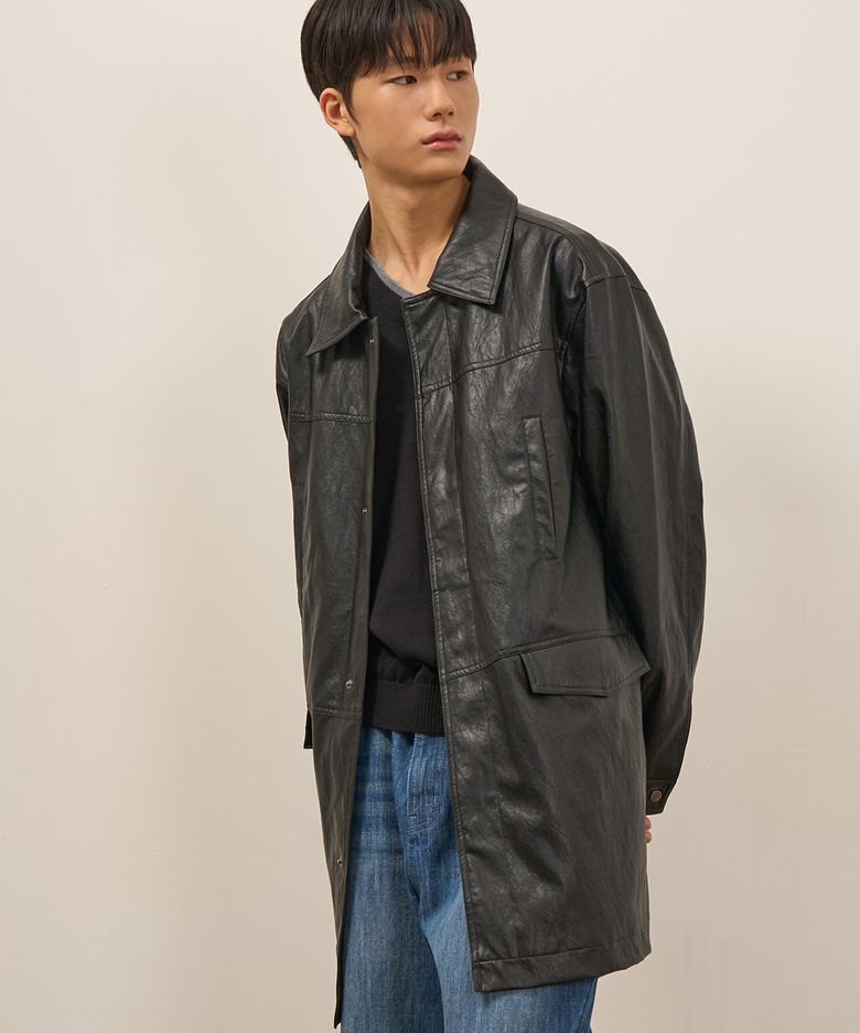 PU 레더  카 코트 (BLACK)