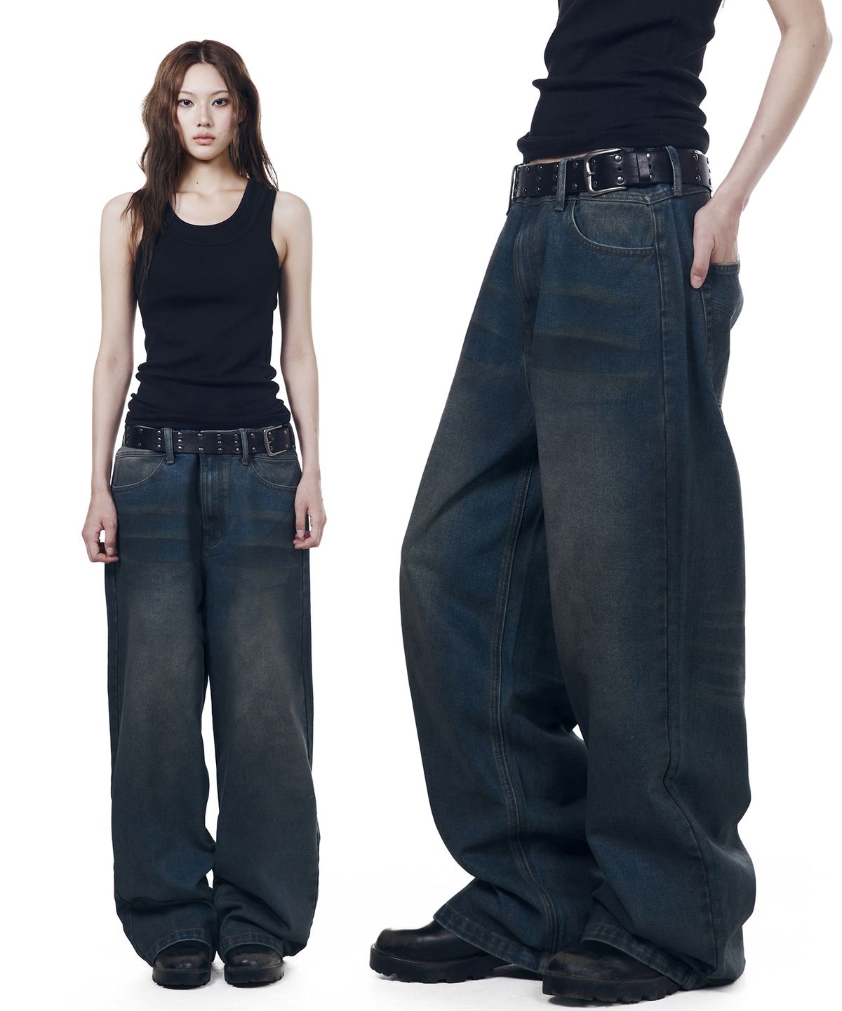 아캄(AAKAM) Dirty Waxed Denim Pants (Blue)