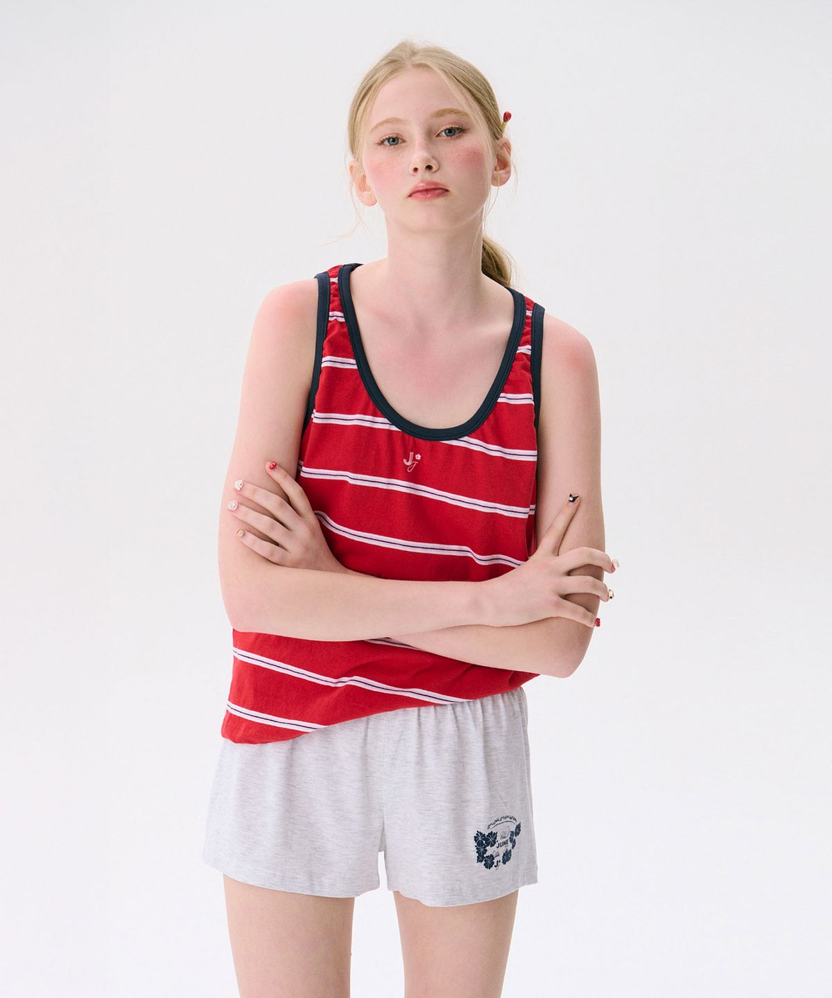 준준스페이스(JUNEJUNE SPACE) Striped Sleeveless Top_Red(스트라이프 민소매 탑_레드)