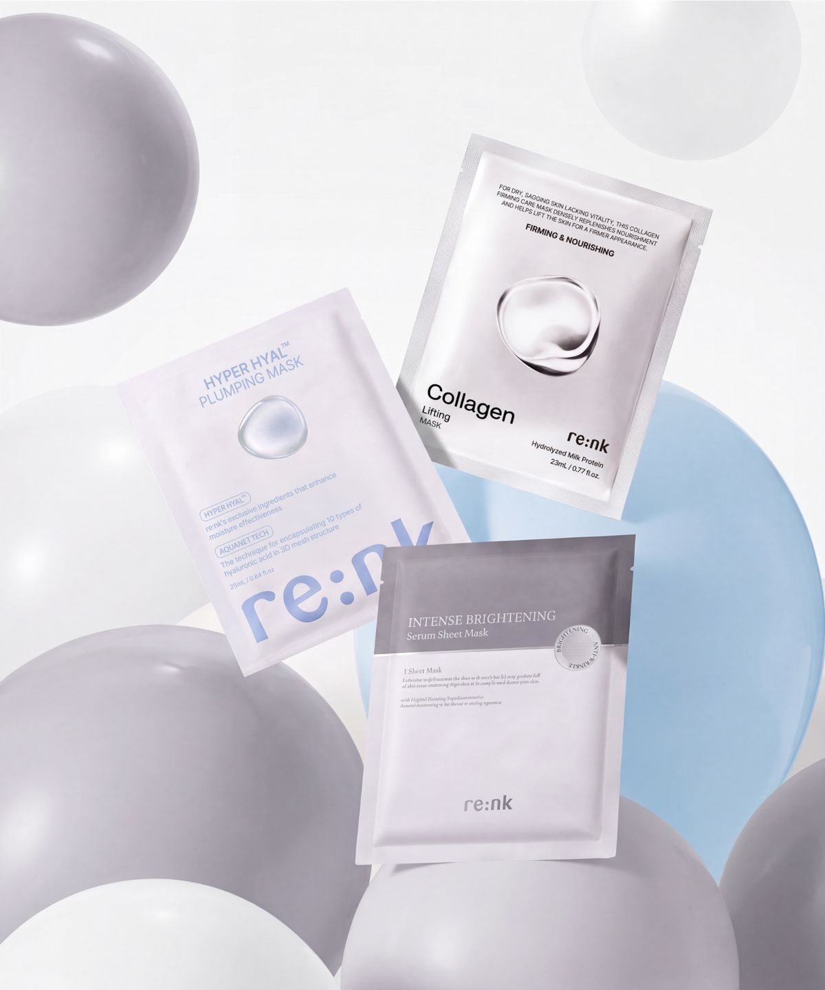 리엔케이(RENK) [9PACK] 광채&수분&탄력 마스크팩 세트 (브라이트닝 3매 + 하이퍼 수분 3매 + 콜라겐 리프팅 3매)