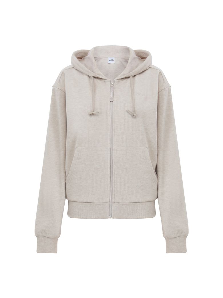 POP 소프트 골지 여성 후드 짚업_MID BEIGE