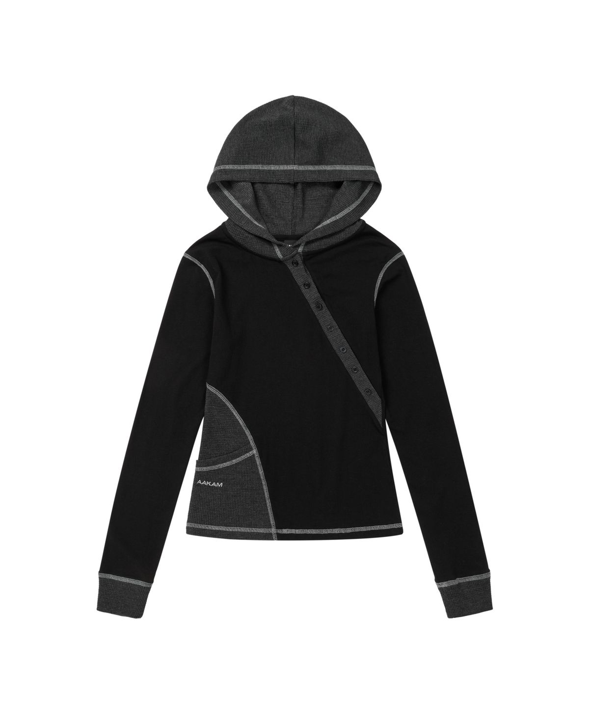 아캄(AAKAM) Slant Cut Hooded Long Sleeve (Black)