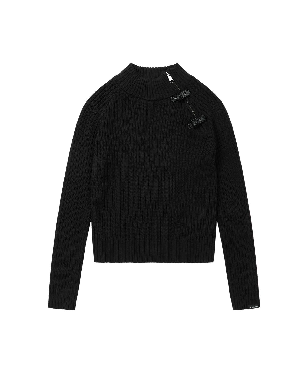 아캄(AAKAM) Slant Zipper Belted Knit (Black)
