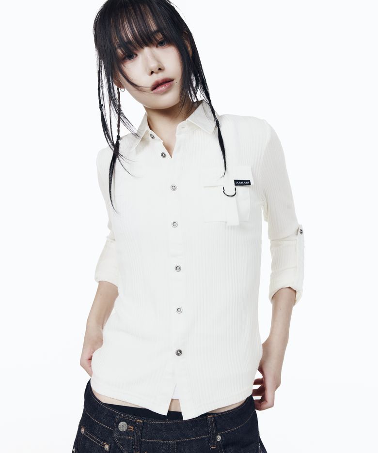 Roll-Up Pocket Long Shirts (White)
