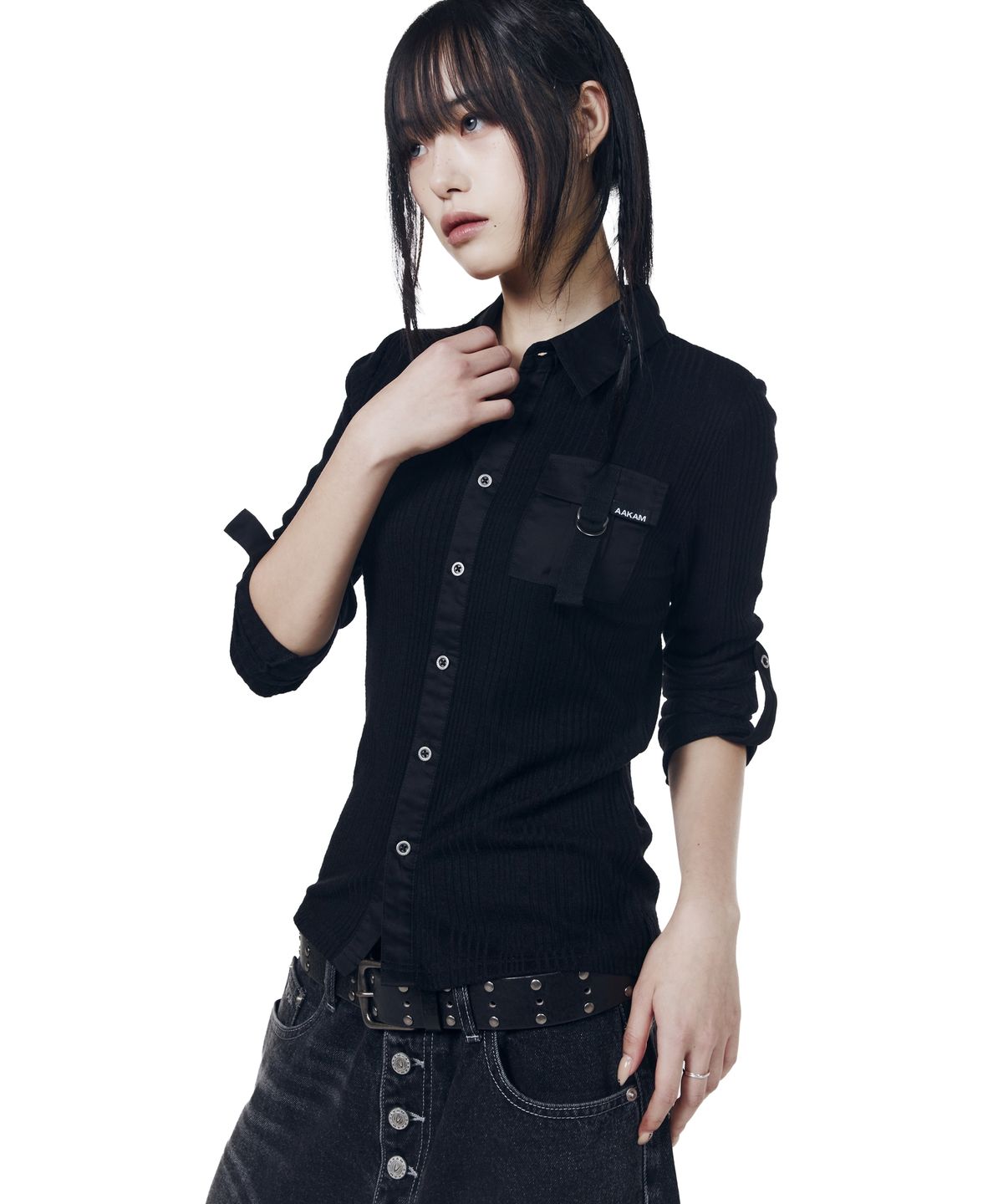 아캄(AAKAM) Roll-Up Pocket Long Shirts (Black)