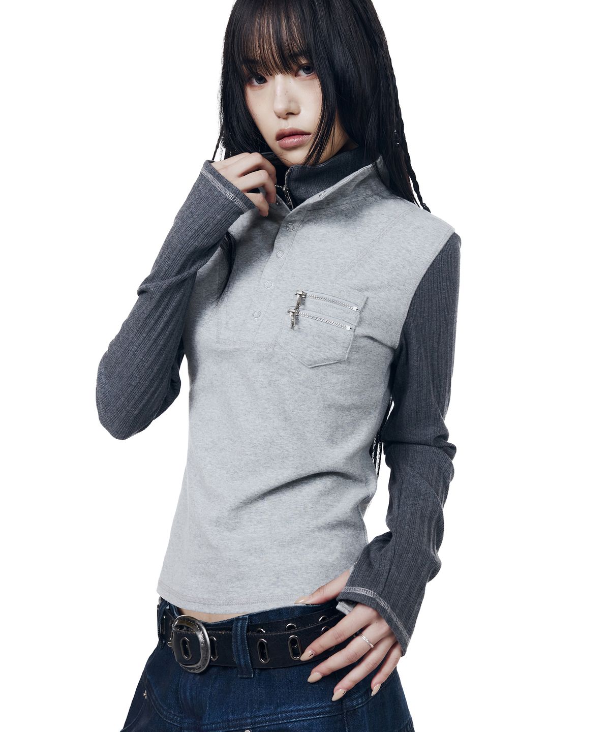 아캄(AAKAM) Double High Neck Long Sleeve (Gray)