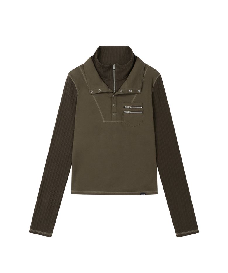 Double High Neck Long Sleeve (Brown)
