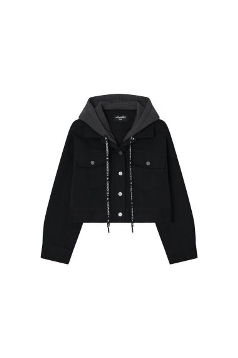 크롭 후드 데님 자켓 (EFFDVJK01BLK)