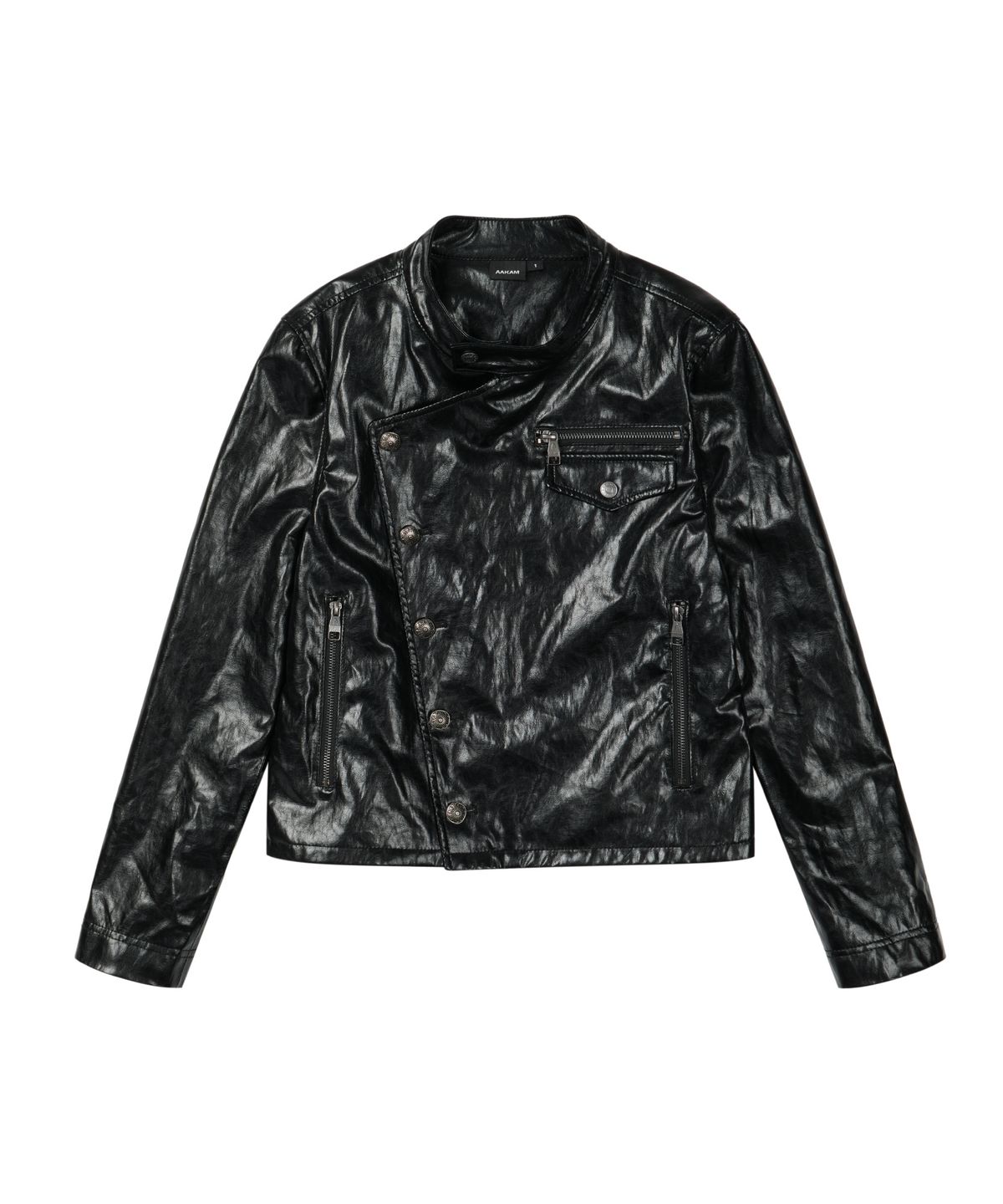 아캄(AAKAM) Slant Studded Leather Jacket (Black)