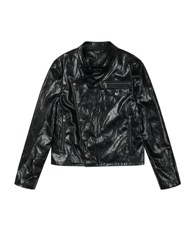 Slant Studded Leather Jacket (Black)