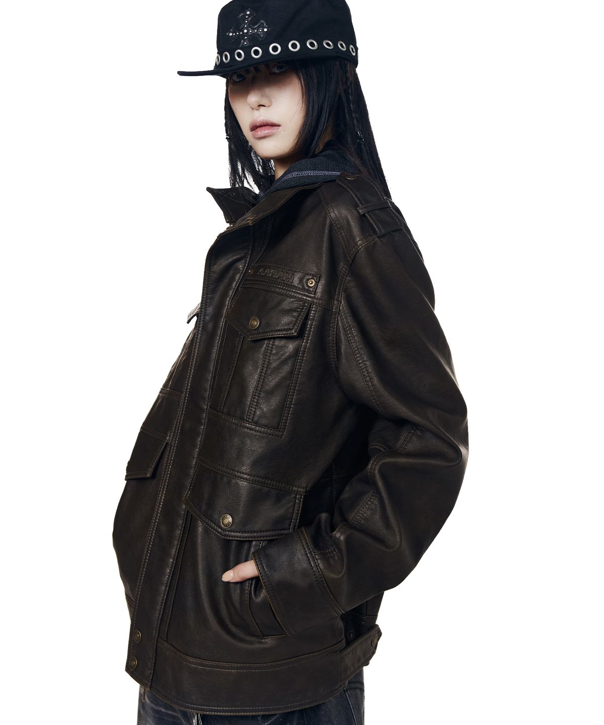 아캄(AAKAM) Utility Leather Field Jacket (Brown)