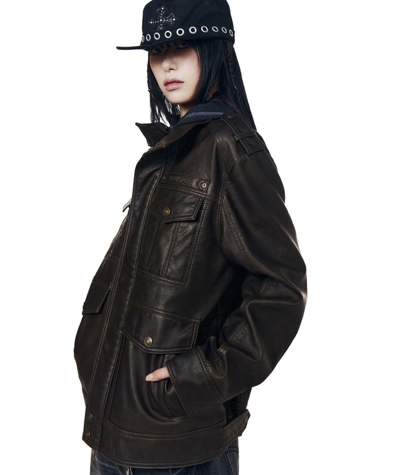 Utility Leather Field Jacket (Brown)