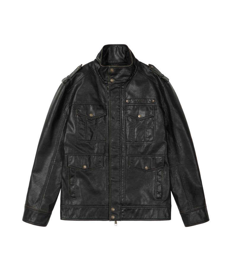 Utility Leather Field Jacket (Black)