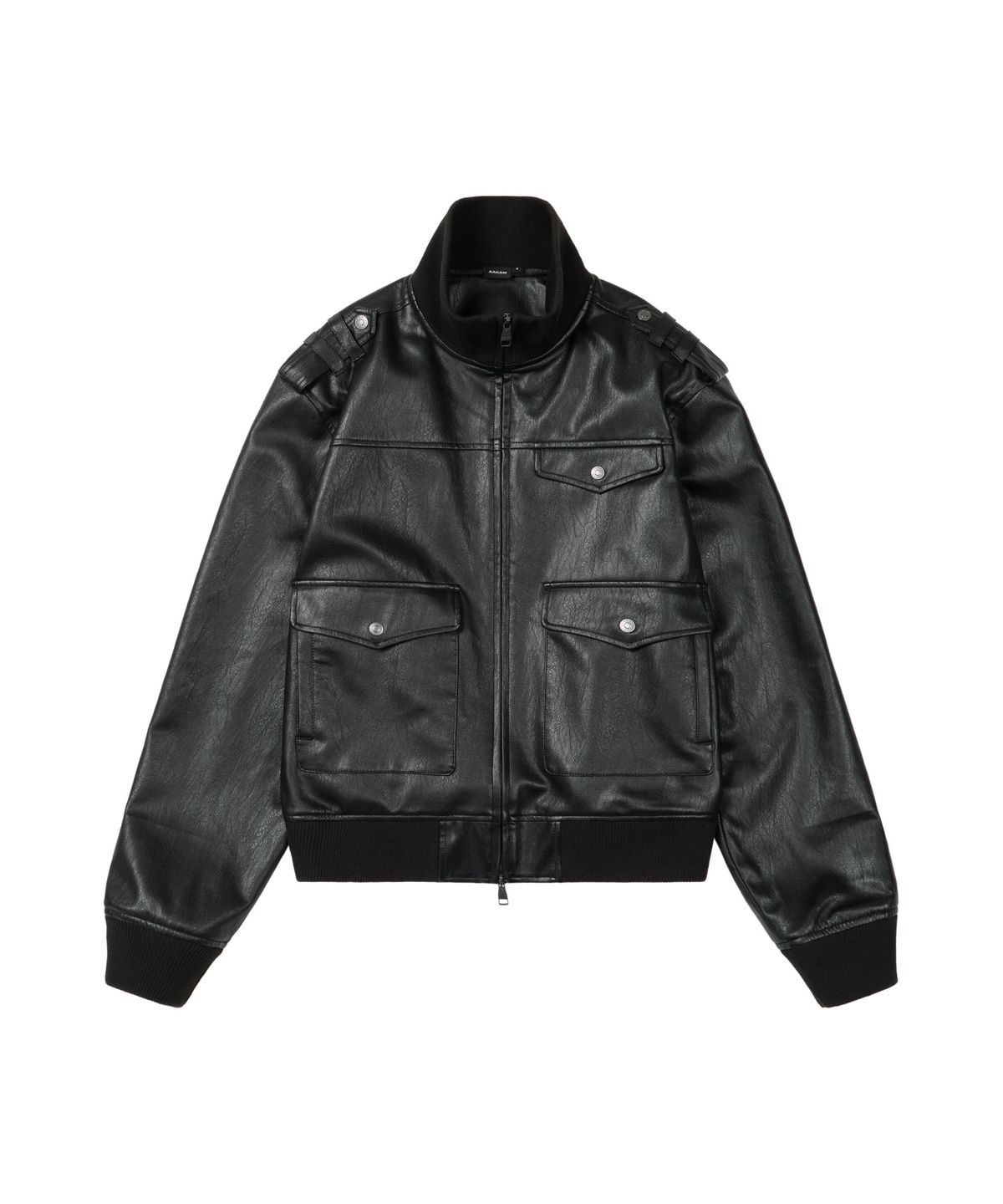 아캄(AAKAM) High Neck Flight Leather Jacket (Black)