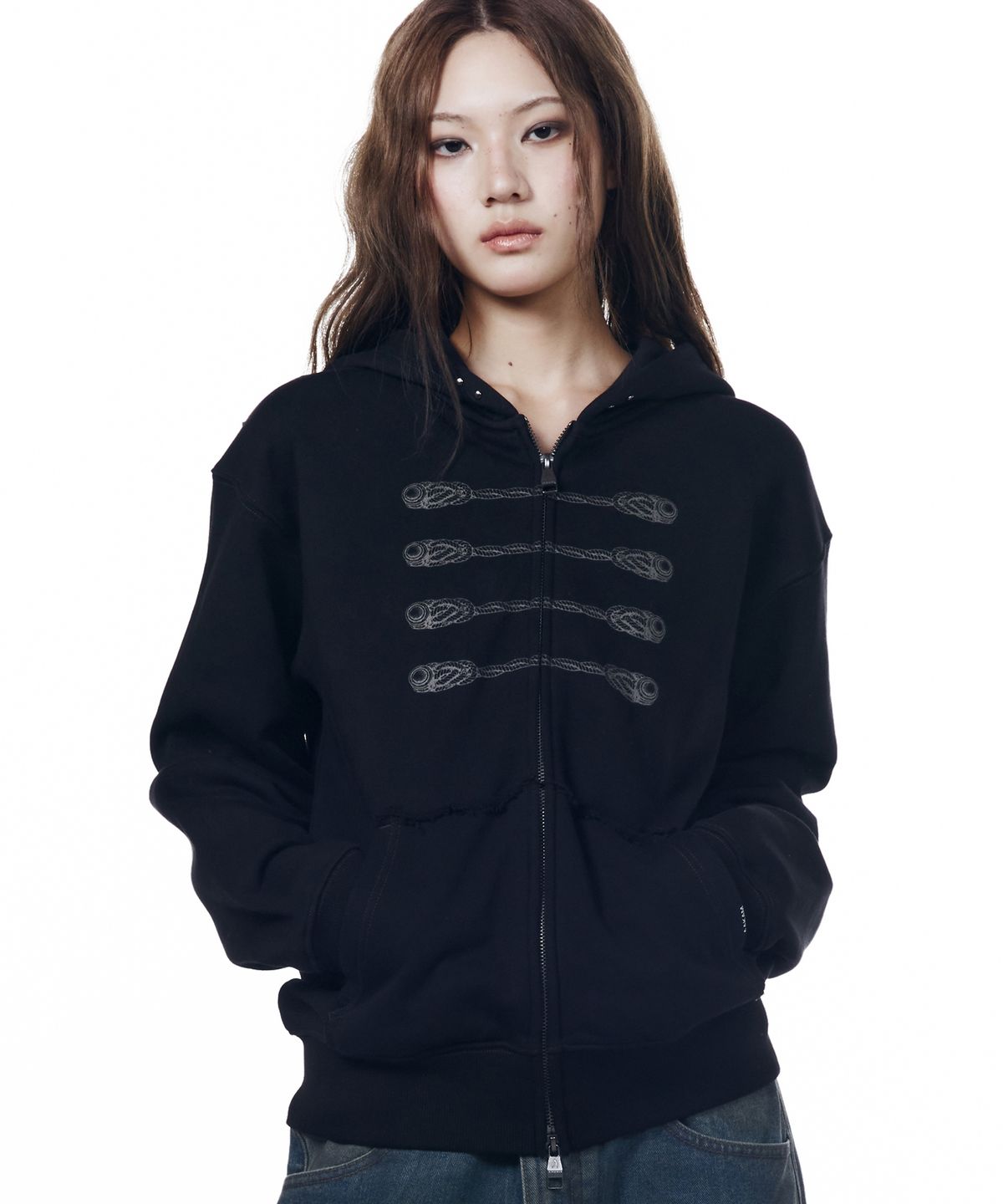 아캄(AAKAM) Napoleon Printed Zip-Up Hoodie (Black)