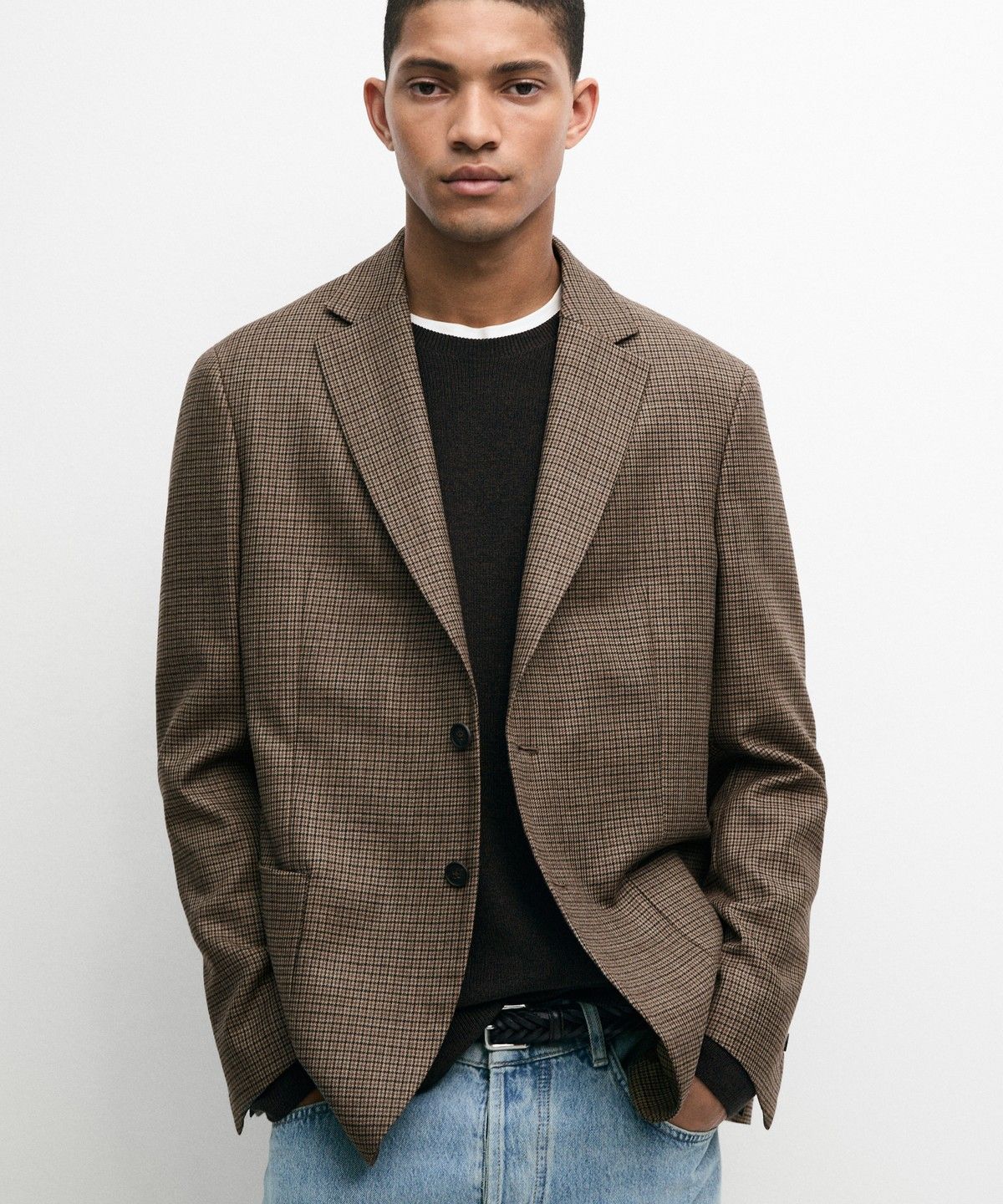 마시모두띠(MASSIMO DUTTI) 100% 울 하운드투스 블레이저