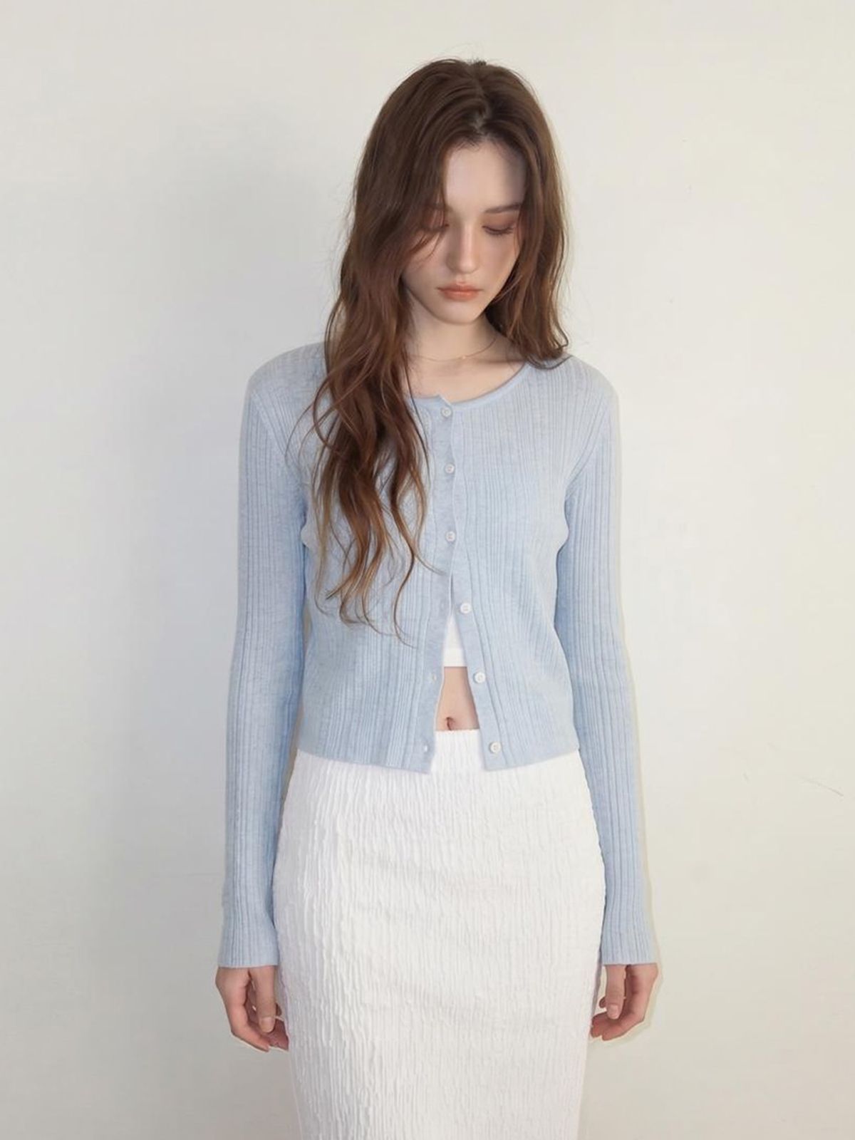 에트몽(ETMON) Linen Round Cardigan, Light Blue