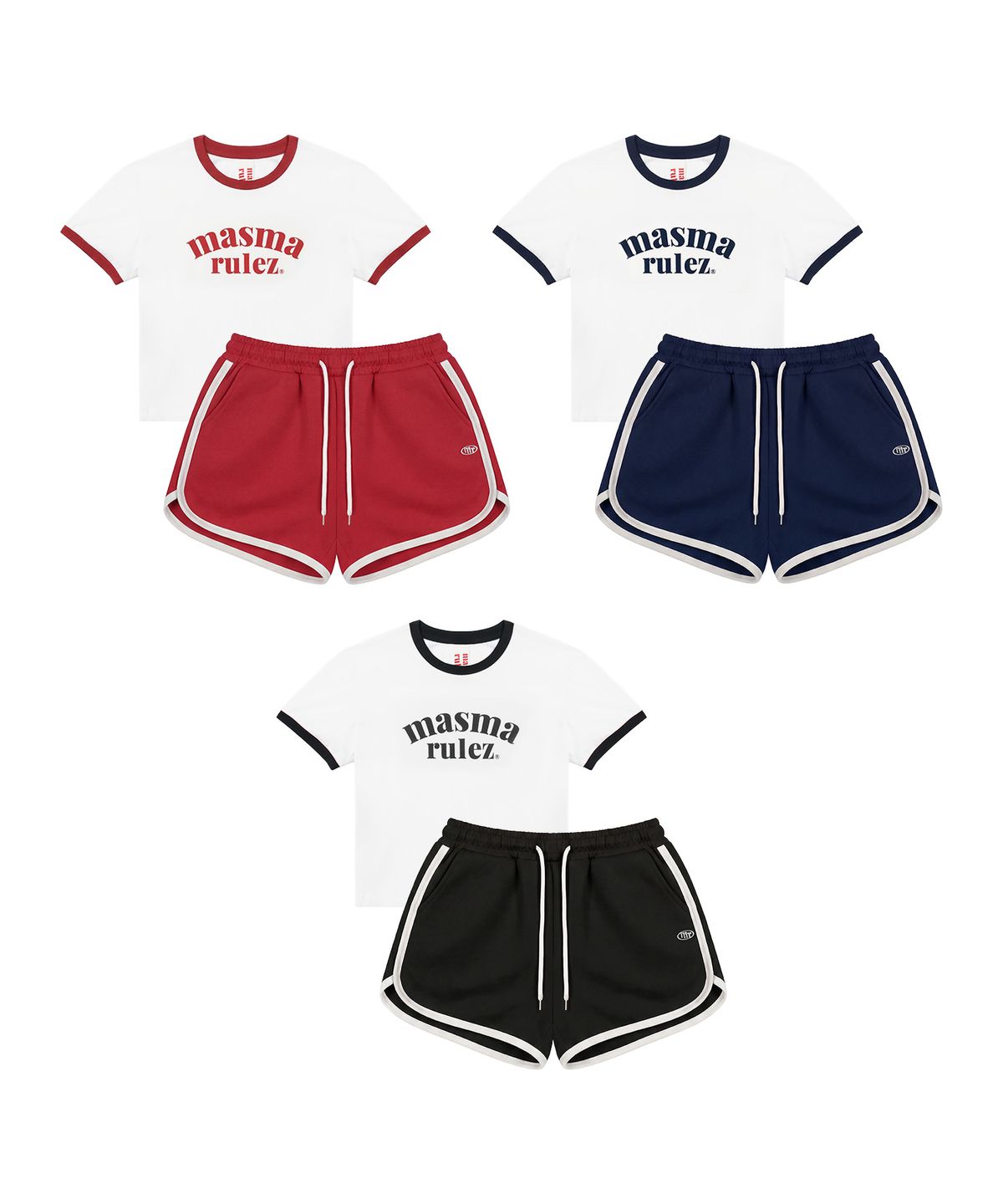 마스마룰즈 어패럴(MASMARULEZ APPAREL) [SET] Arch Logo Ringer T-Shirt + Mini Symbol Dolphin Shorts