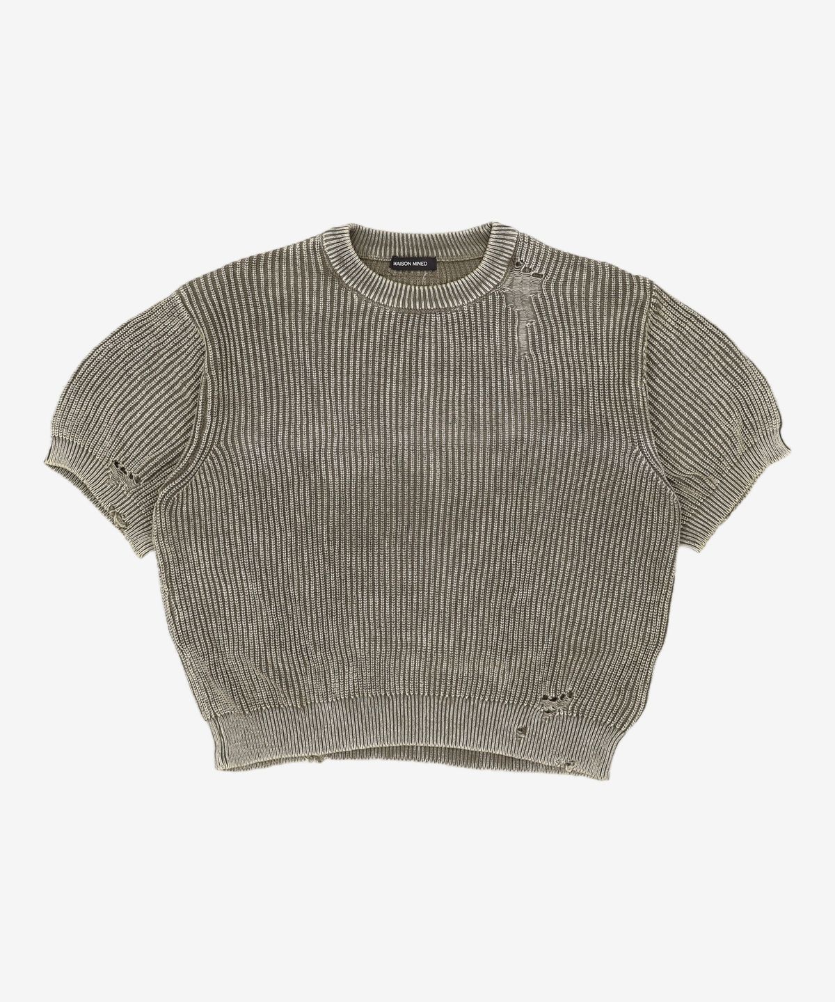 메종미네드(MAISON MINED) DAMAGE COLOUR DYE HALF KNIT GREEN M