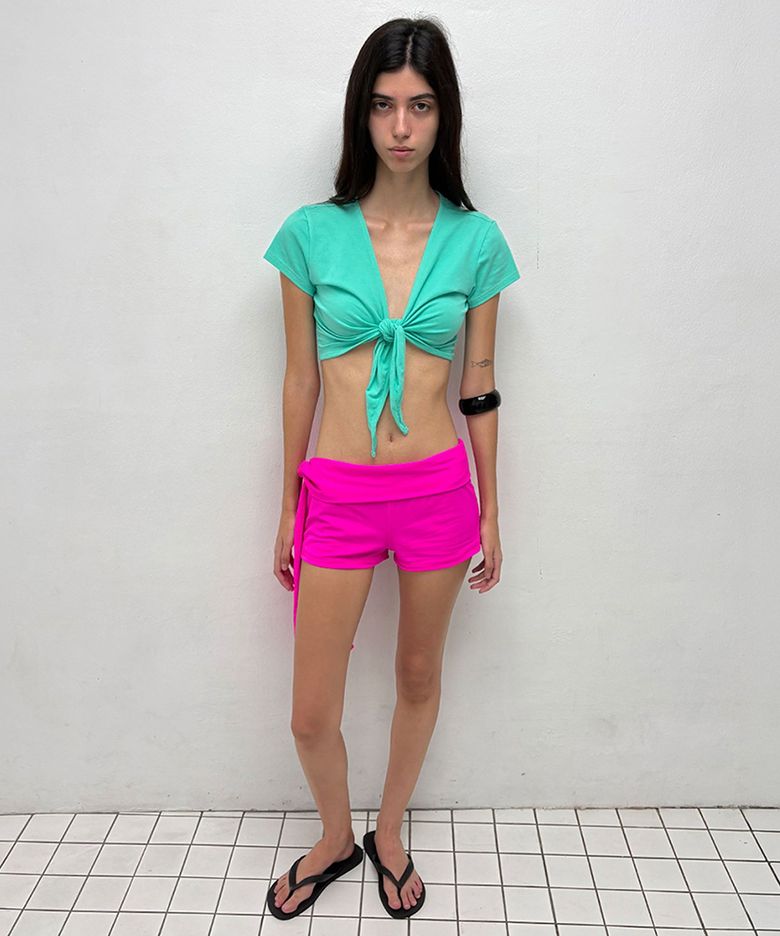 SIDE TIE SHORTS, HOT PINK