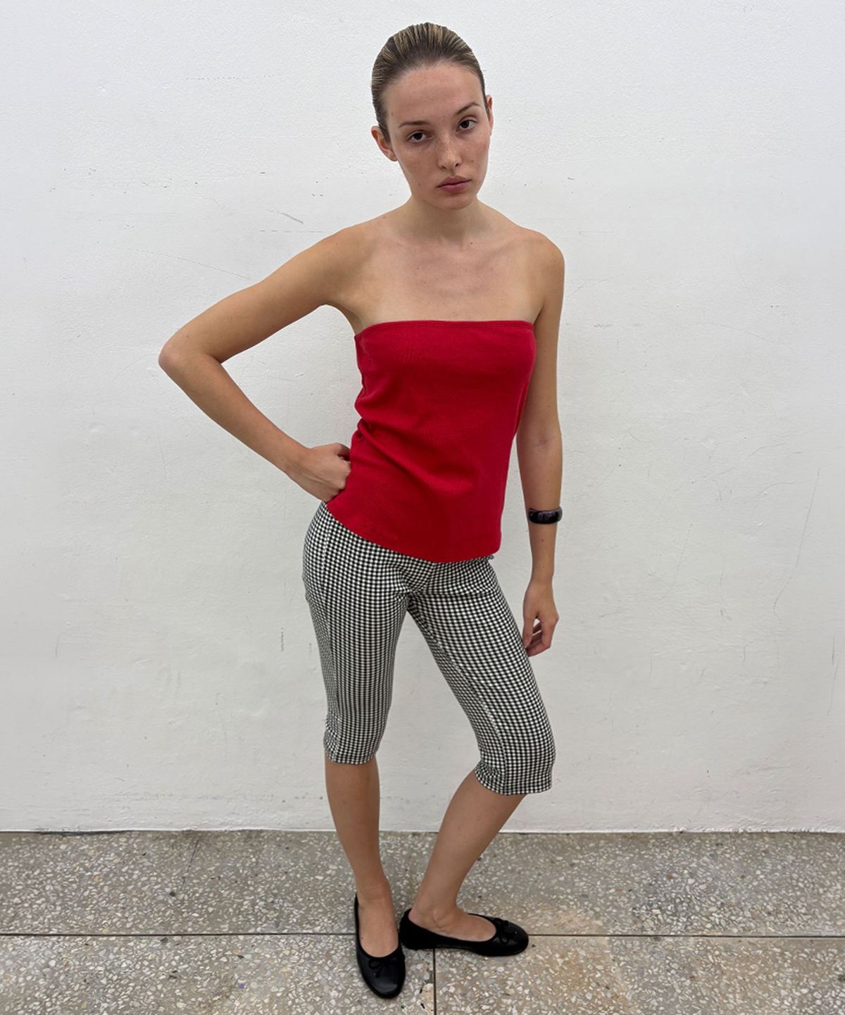 저스트하우스(JUSTHAUS) POINTELLE TUBE TOP, RED