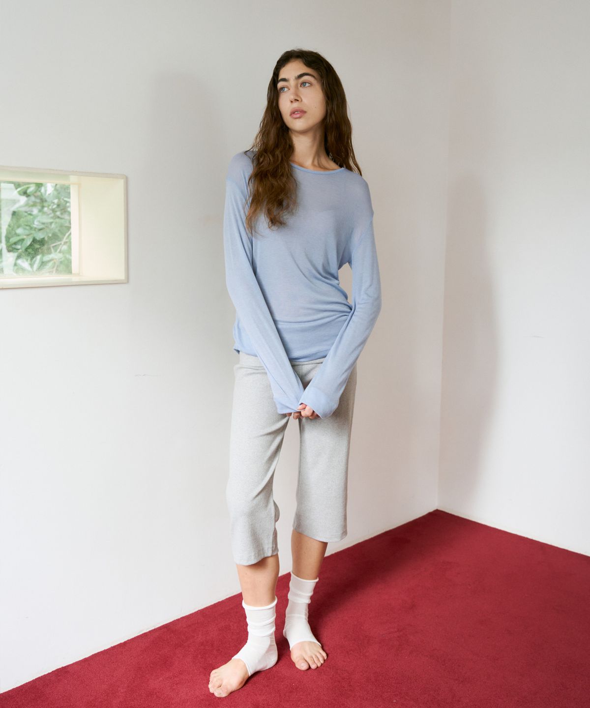 38컴온커먼(38COMEONCOMMON) Rib Knit Capri Pants (Melange Grey)