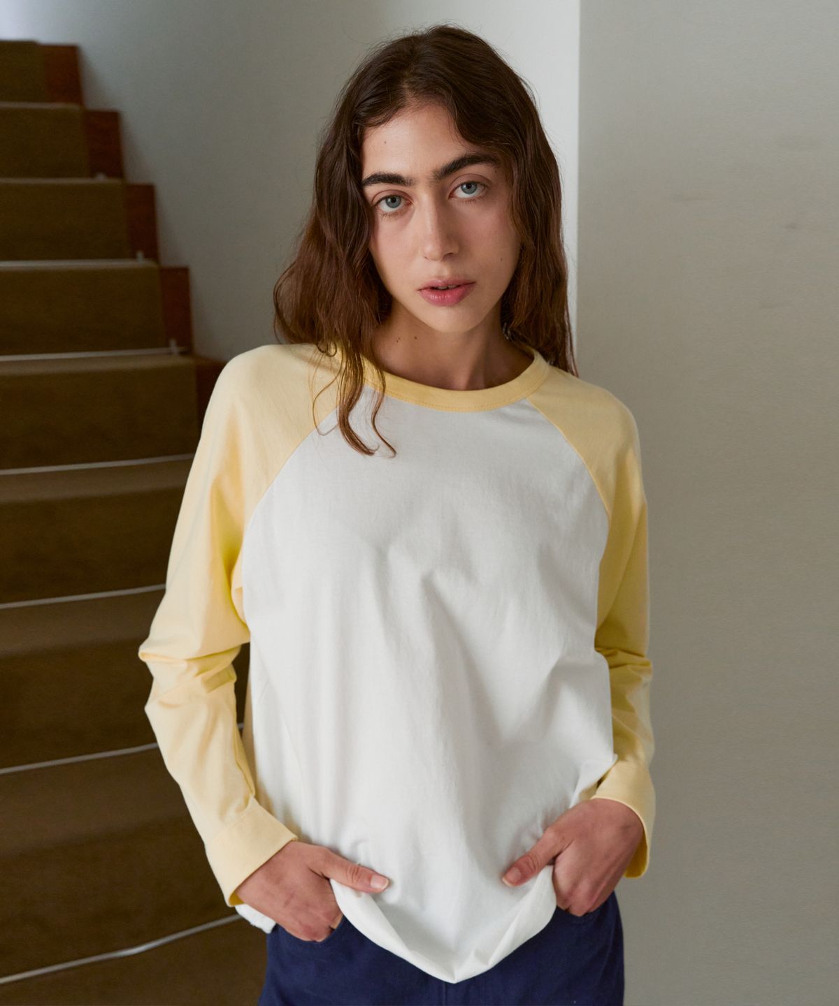38컴온커먼(38COMEONCOMMON) Soft Contrast Raglan Long Sleeve (Lemon)
