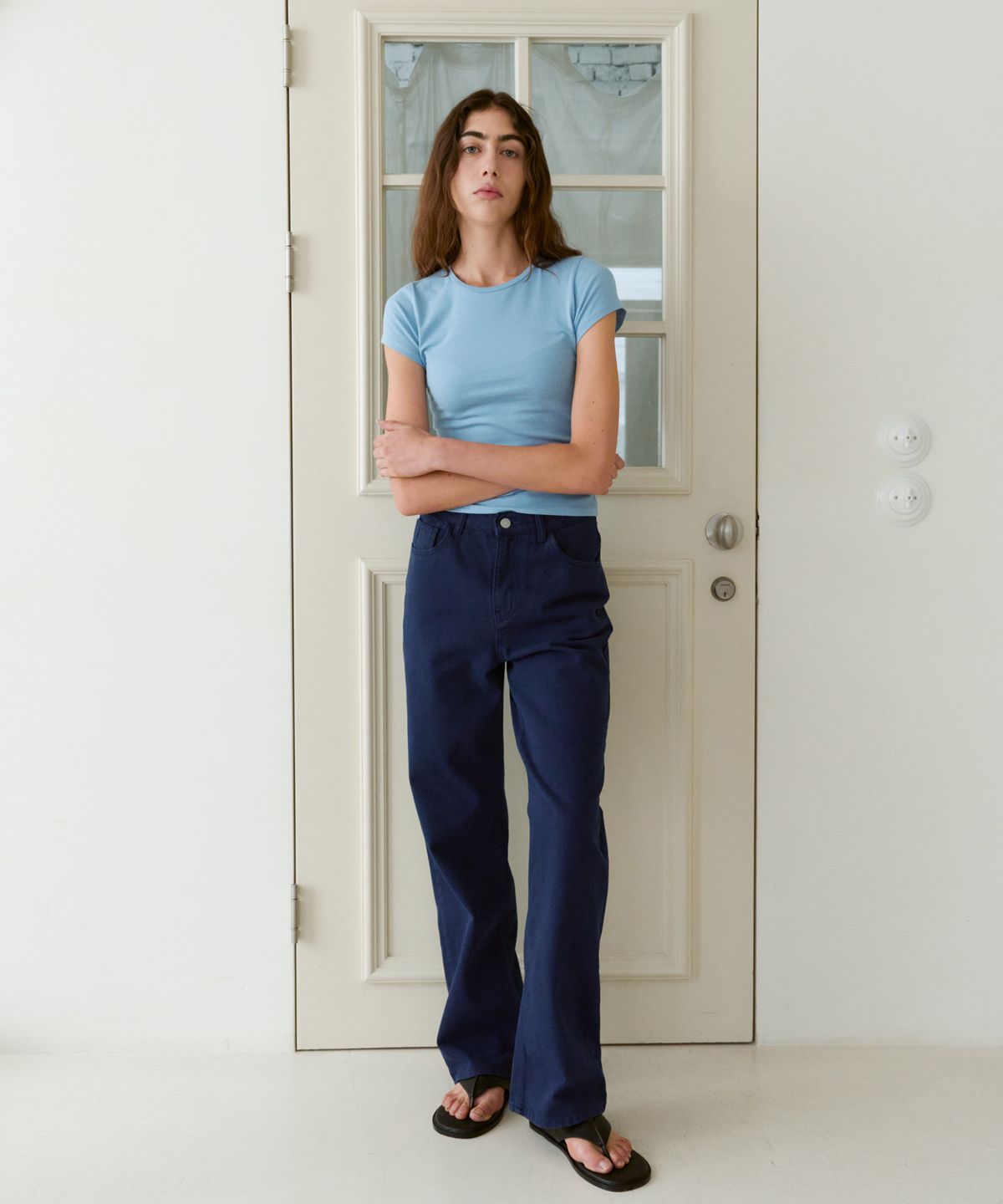 38컴온커먼(38COMEONCOMMON) Garment Dyed Straight Pants (Navy)