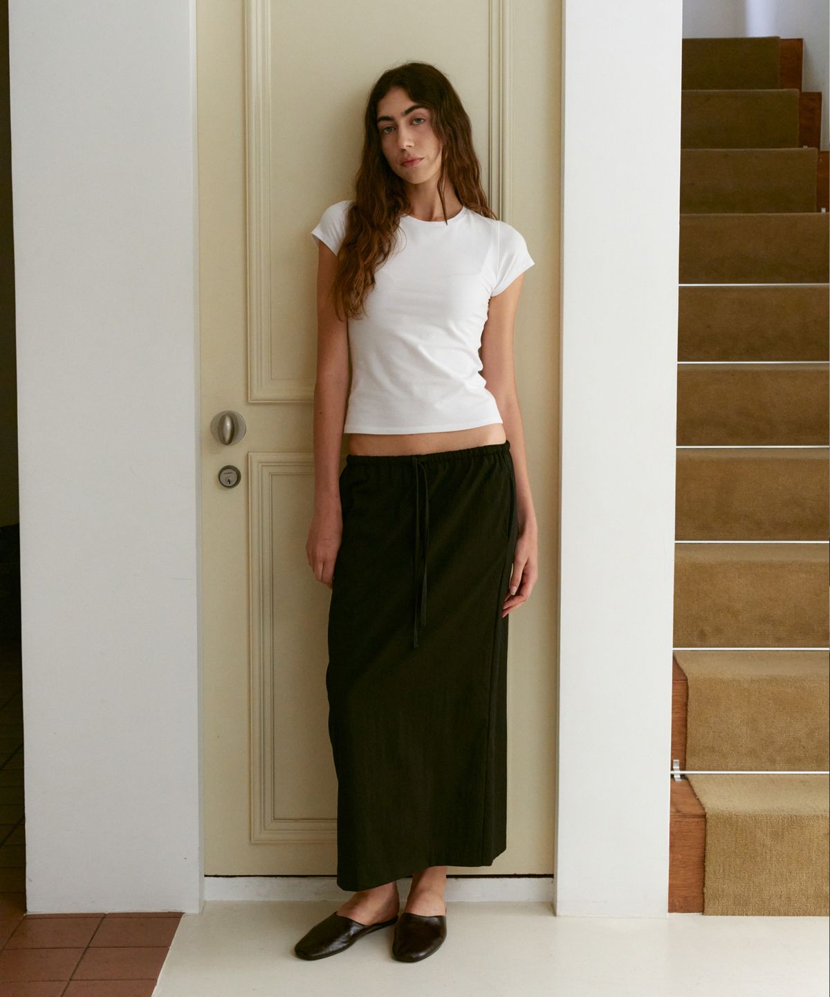 38컴온커먼(38COMEONCOMMON) Straight Long Banding Skirts (Black)