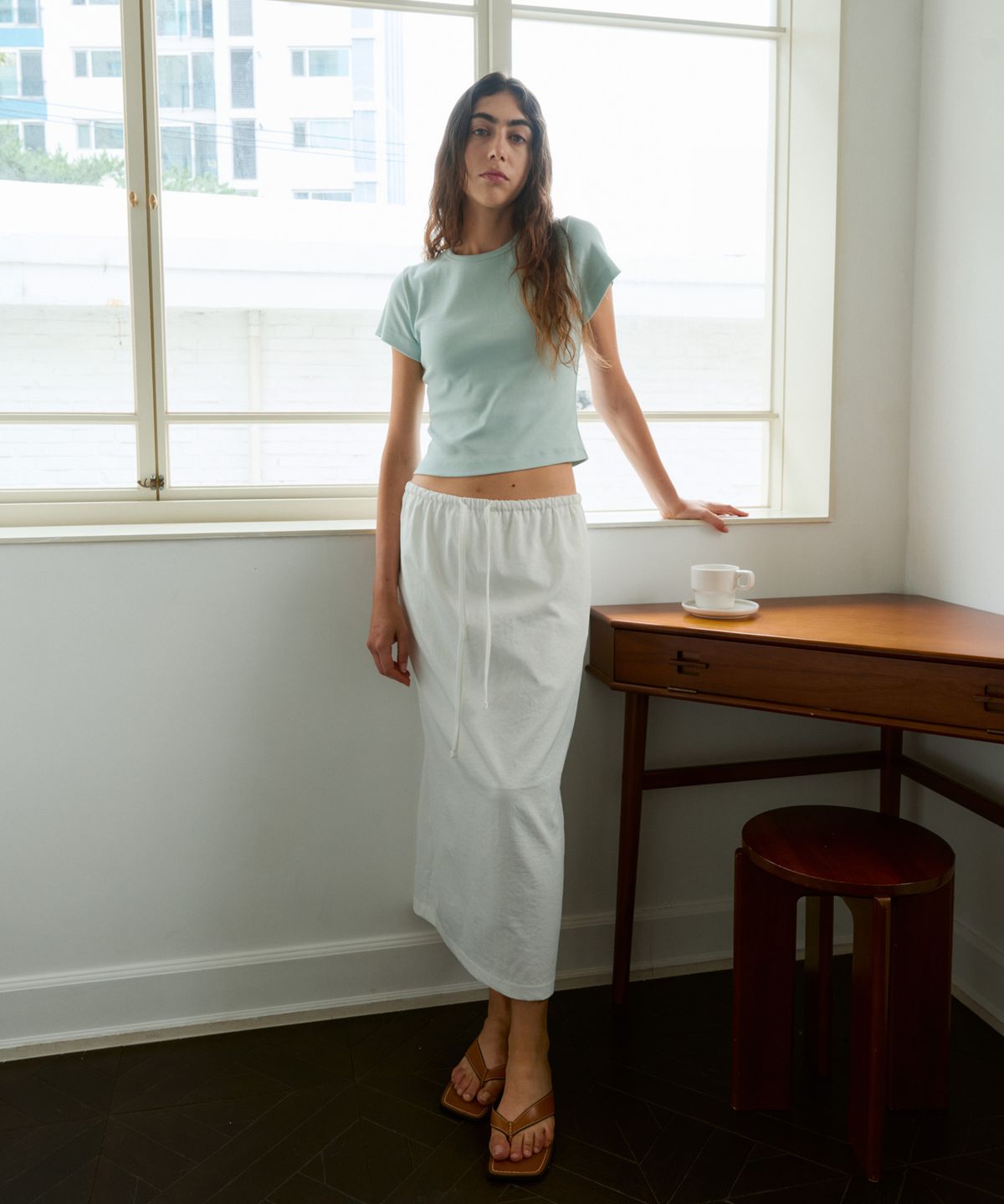 38컴온커먼(38COMEONCOMMON) Straight Long Banding Skirts (White)
