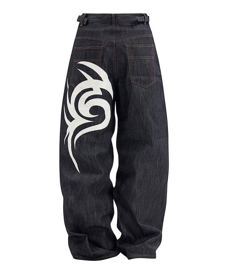 TRIBAL RAW DENIM LOOSE PANTS