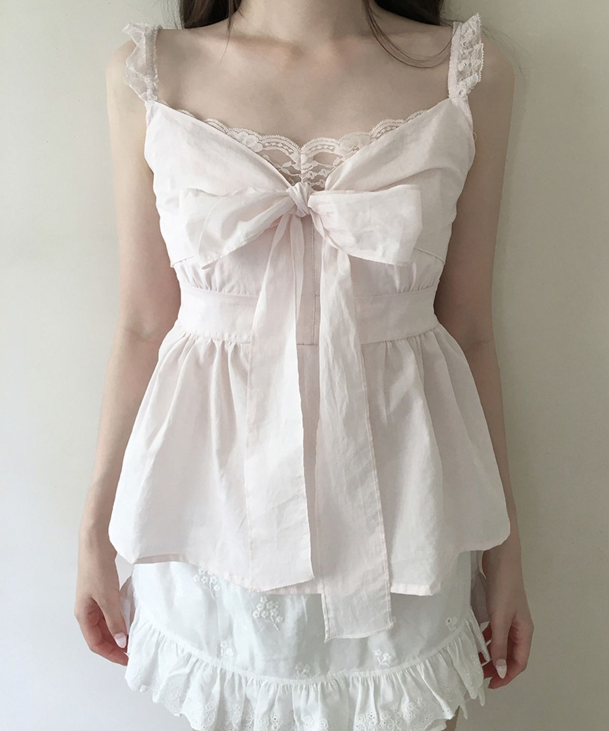 위스페어리(WHISFAIRY) Summer Lace Ribbon Blouse - PINK
