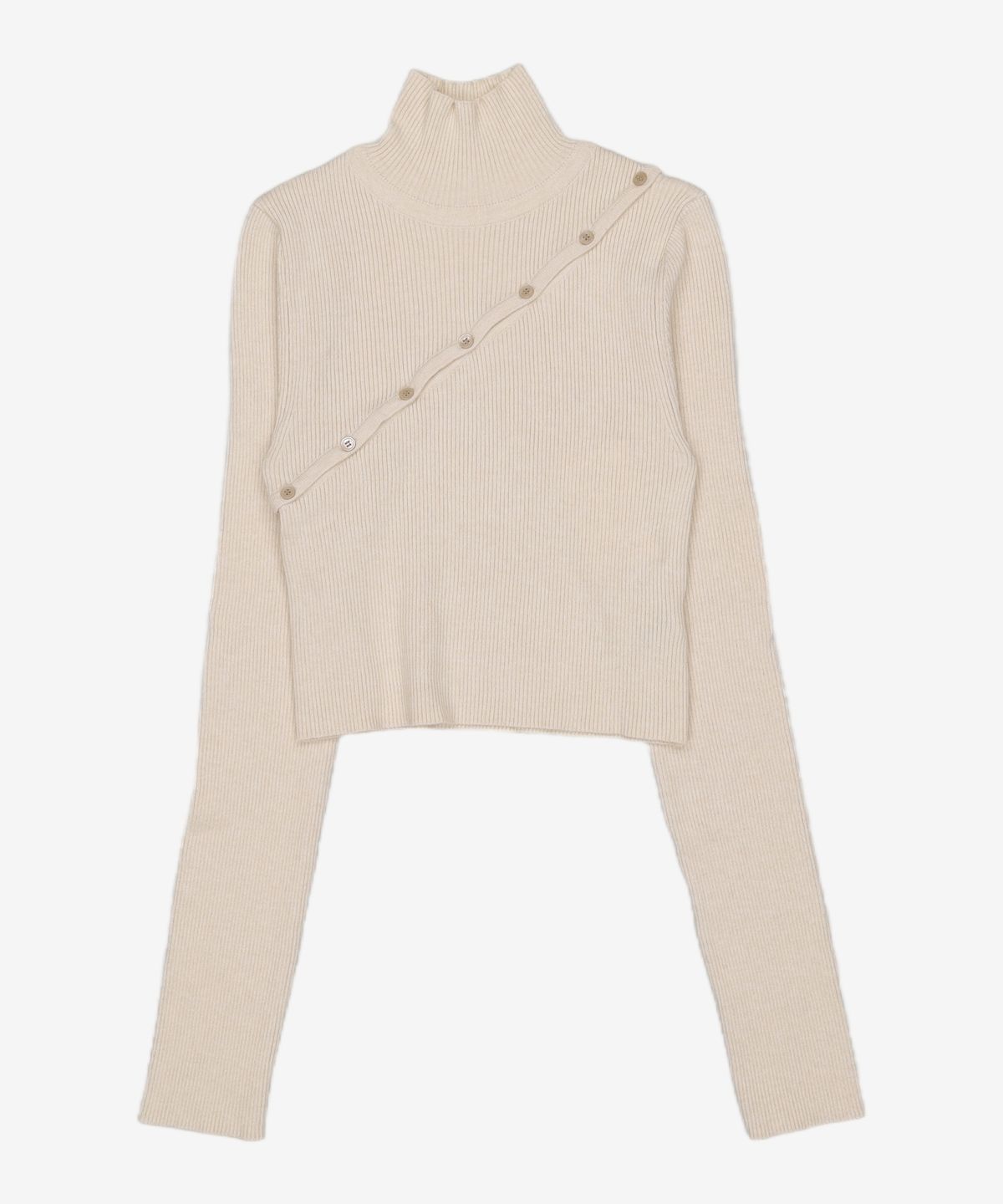 다이애그널(DIAGONAL) POLO NECK BUTTON KNIT TOP (ivory)
