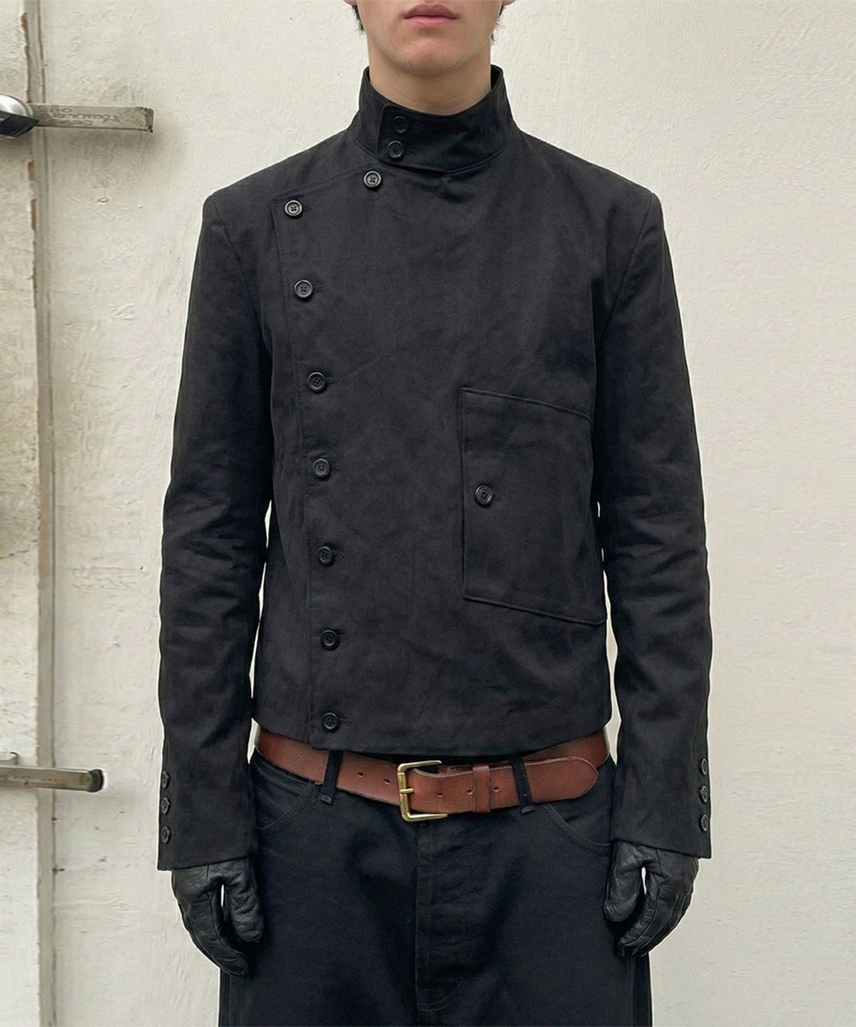 043Y(043Y) Asymmetric Stand Collar Jacket (Black)