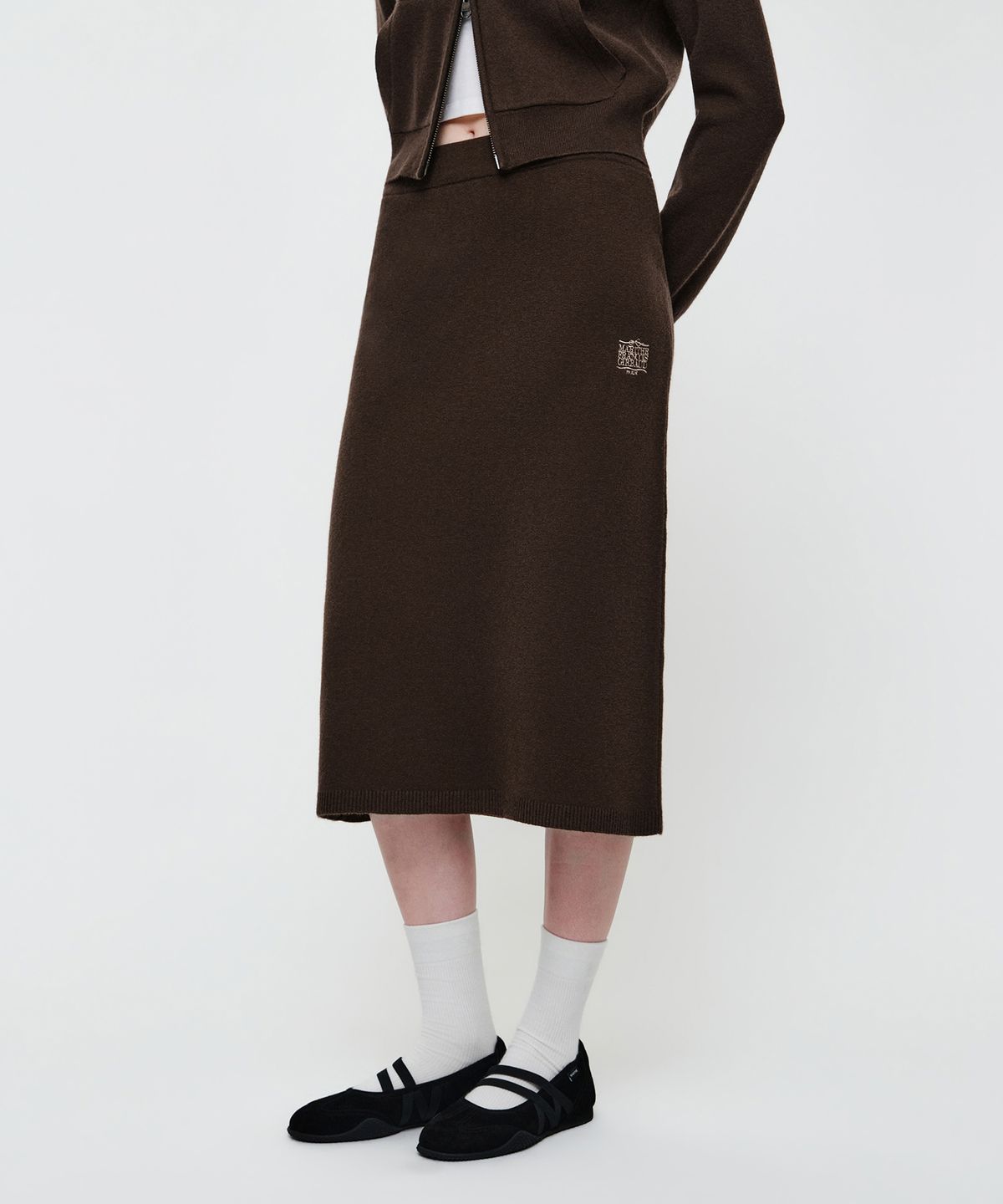 마리떼 프랑소와 저버(MARITHÉ + FRANҪOIS GIRBAUD) W RIBBON CLASSIC LOGO KNIT SKIRT brown