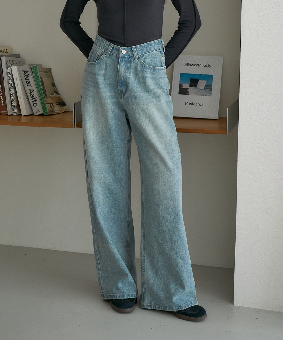 드헤베(DEHEVE) Essential Wide Denim Pants [Light Blue]