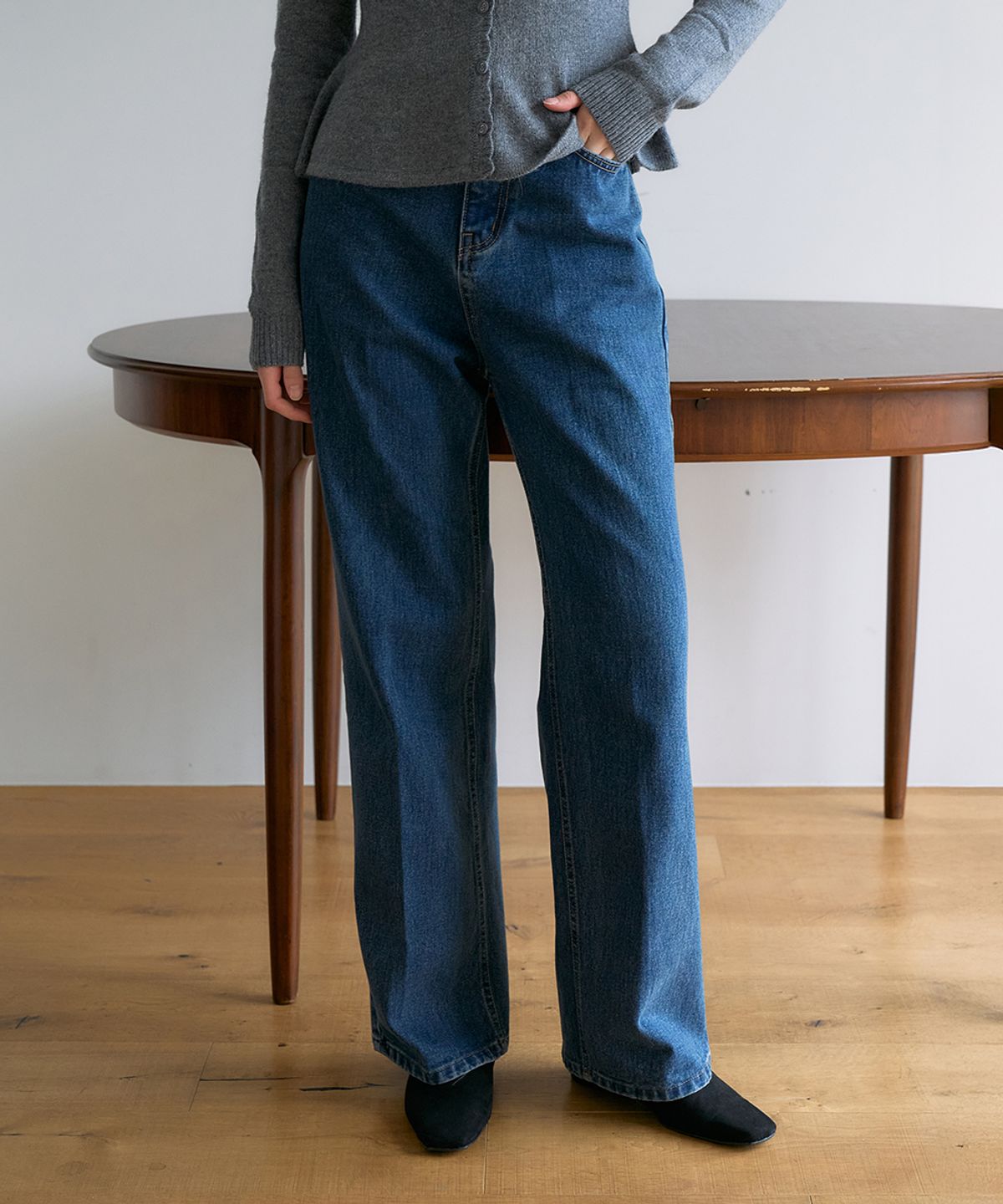 드헤베(DEHEVE) Tailored Straight Denim Pants [Dark Blue]