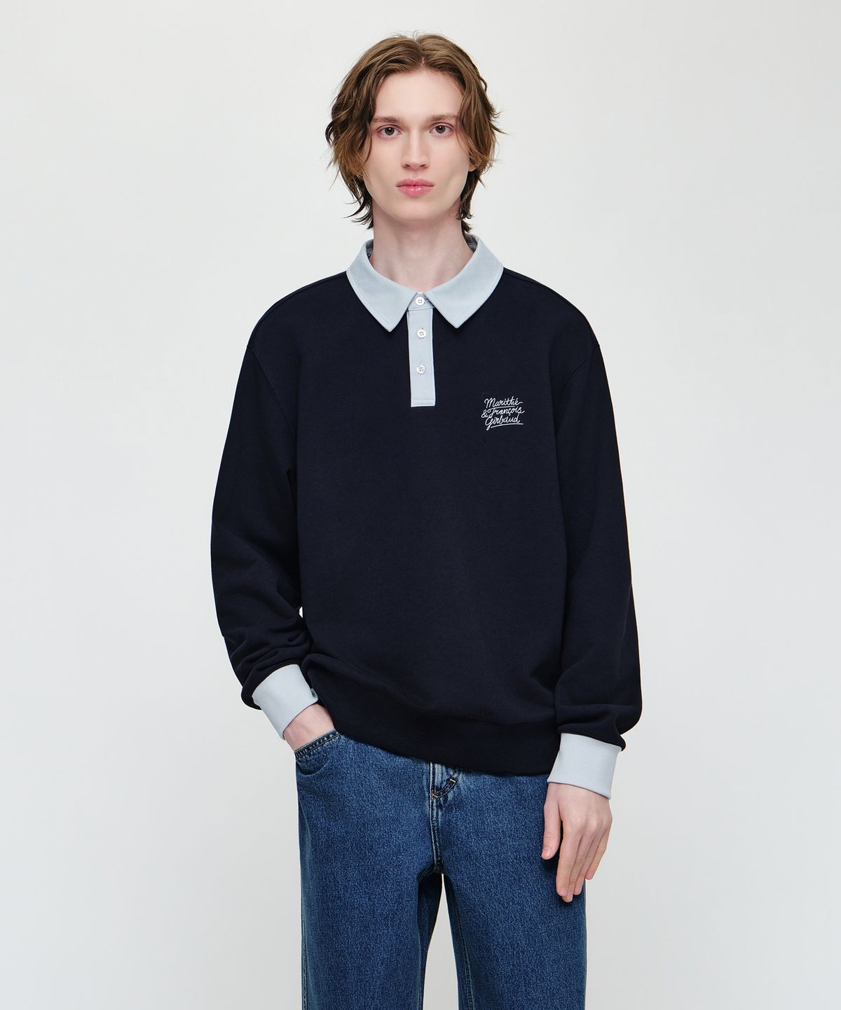 마리떼 프랑소와 저버(MARITHÉ + FRANҪOIS GIRBAUD) COLOR BLOCK COLLAR SWEATSHIRT navy
