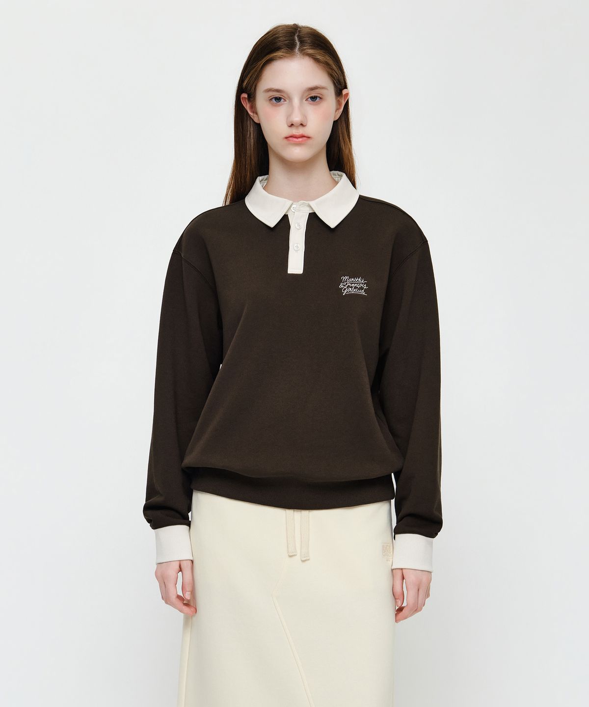 마리떼 프랑소와 저버(MARITHÉ + FRANҪOIS GIRBAUD) COLOR BLOCK COLLAR SWEATSHIRT dark brown