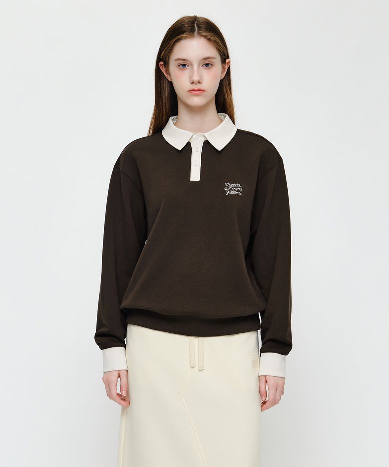 COLOR BLOCK COLLAR SWEATSHIRT dark brown