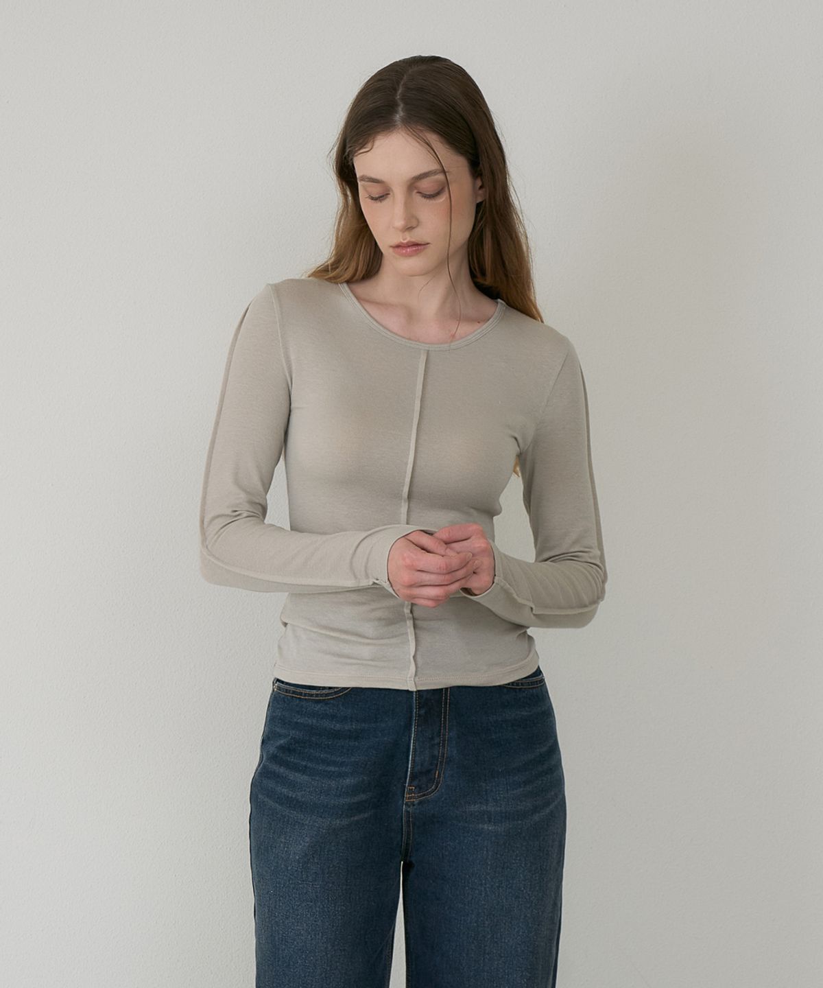 드헤베(DEHEVE) Soft Layer Slim Long Sleeve [Beige]