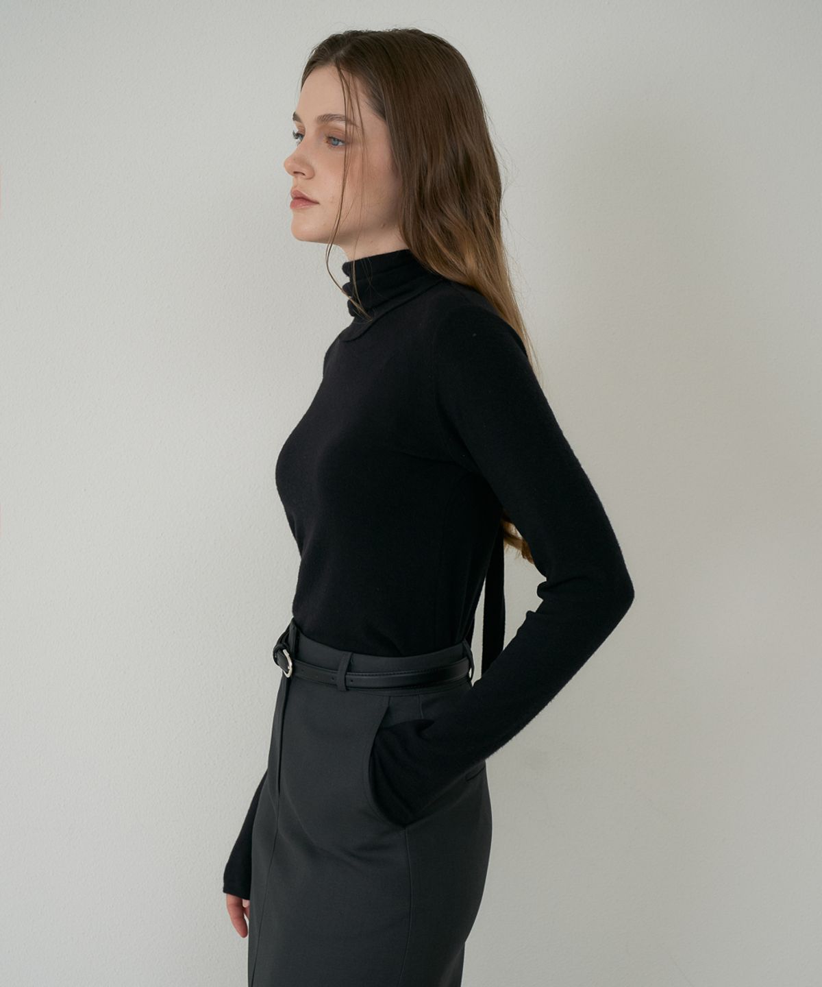 드헤베(DEHEVE) Drape Scarf Long Sleeve [Black]